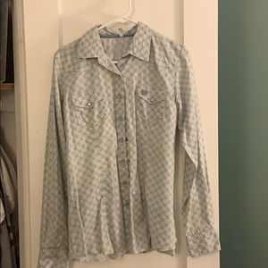 Mint and grey button down